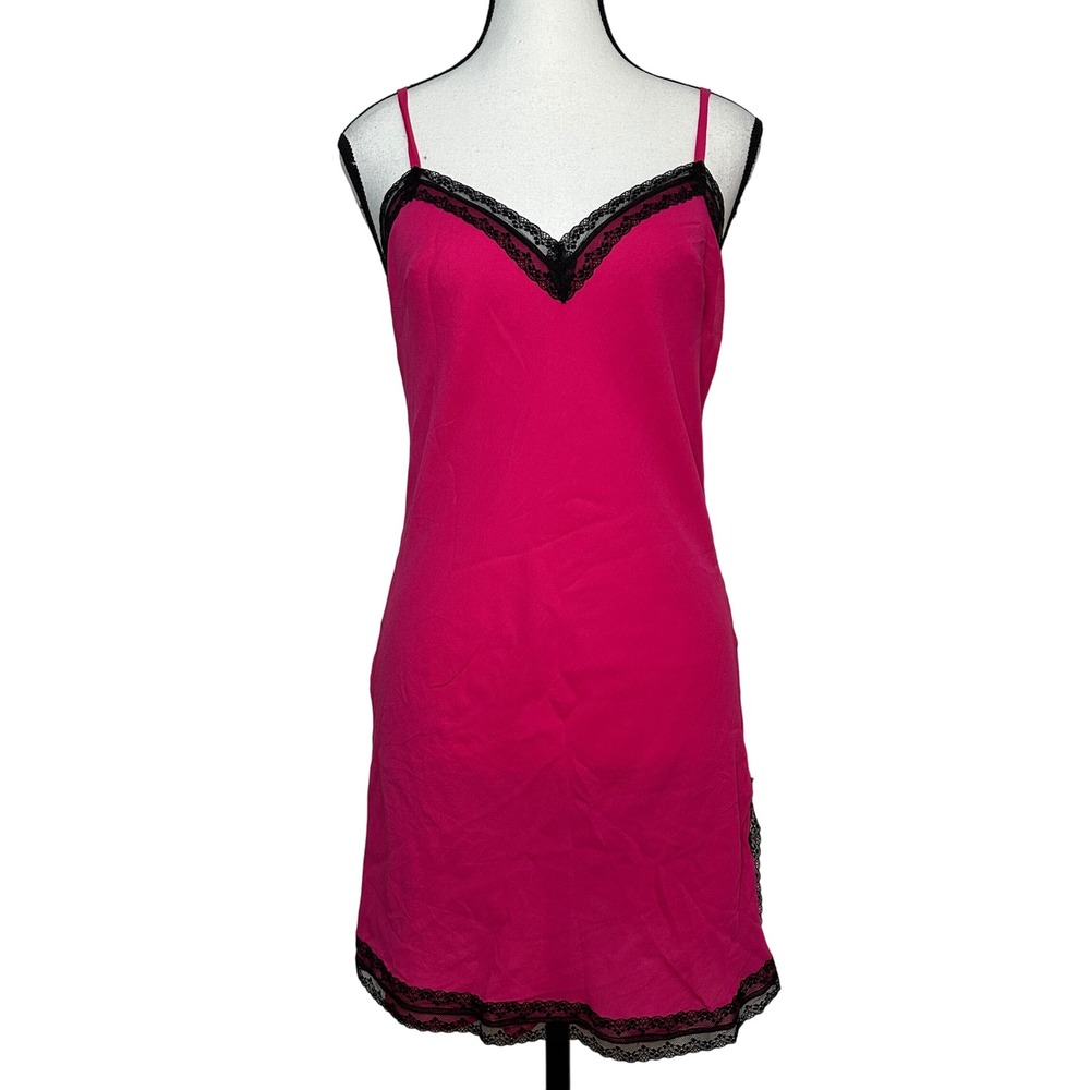 VTG 90s Y2K Express Hot Pink Lace Silk Slip‎ Dress Size 10 Coquette Barbie Femm